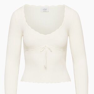 Aritzia Ivory Scalloped V-Neck Top